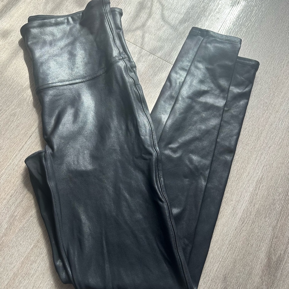 SPANX Black Faux Leather Leggings Large
